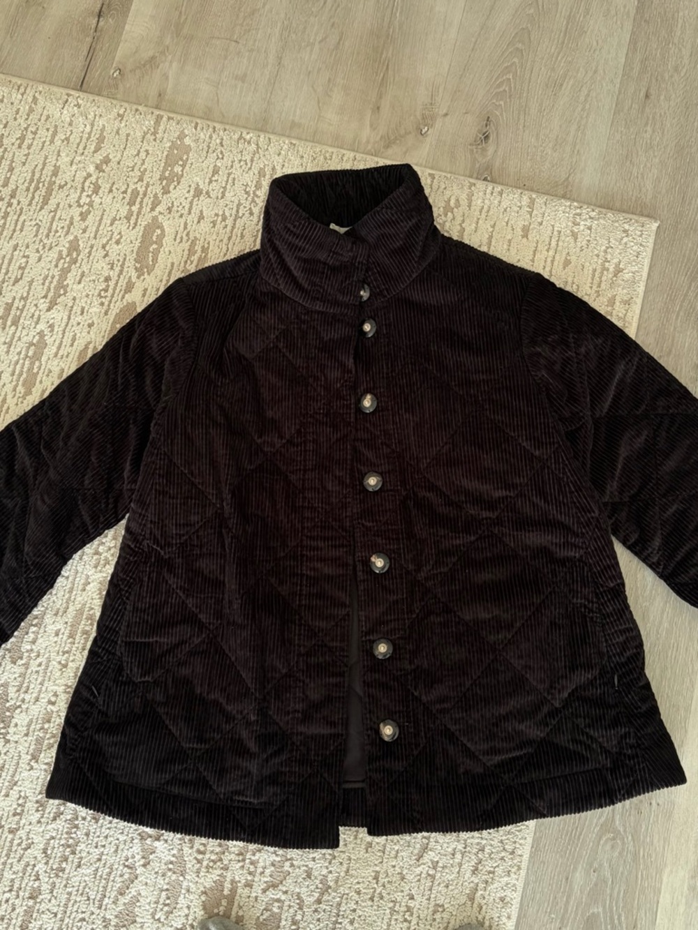 CO Black Quilted Corduroy Button-Front Puffer